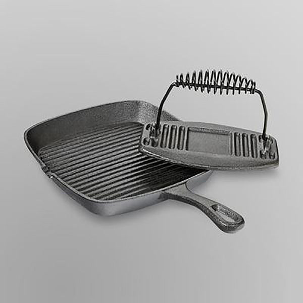 Essential Home Cast Iron Grill Pan and Press-Oven Safe