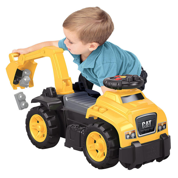 CAT 3-in-1 Ride-On Excavator Large Steering Wheel on Front by Mega Bloks